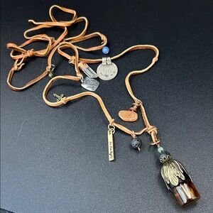 Vintage 36” Bohemian Leather Necklace with Charms